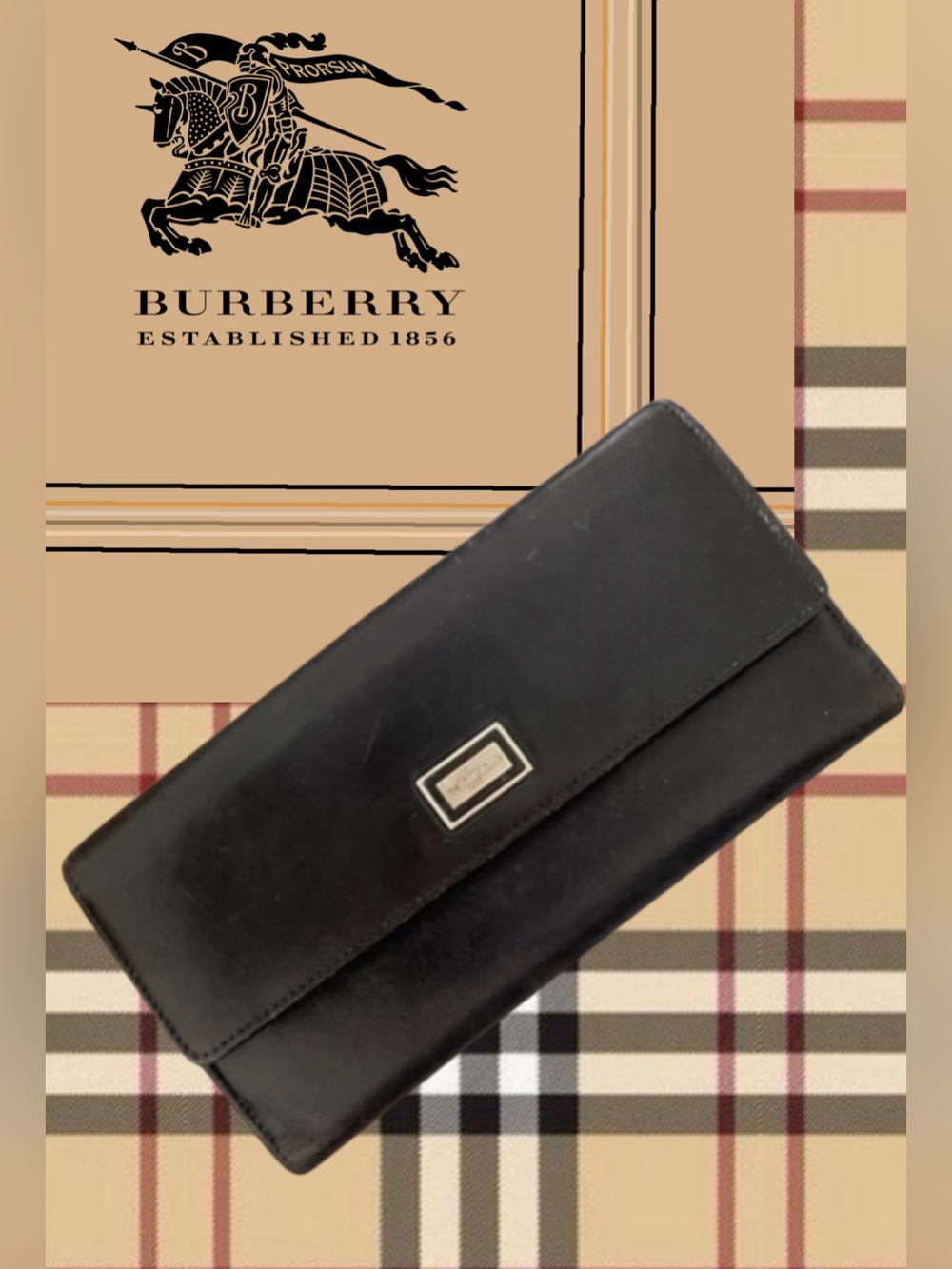 Burberry London Trifold Black Leather Long Wallet 😍🤩 Authenticated